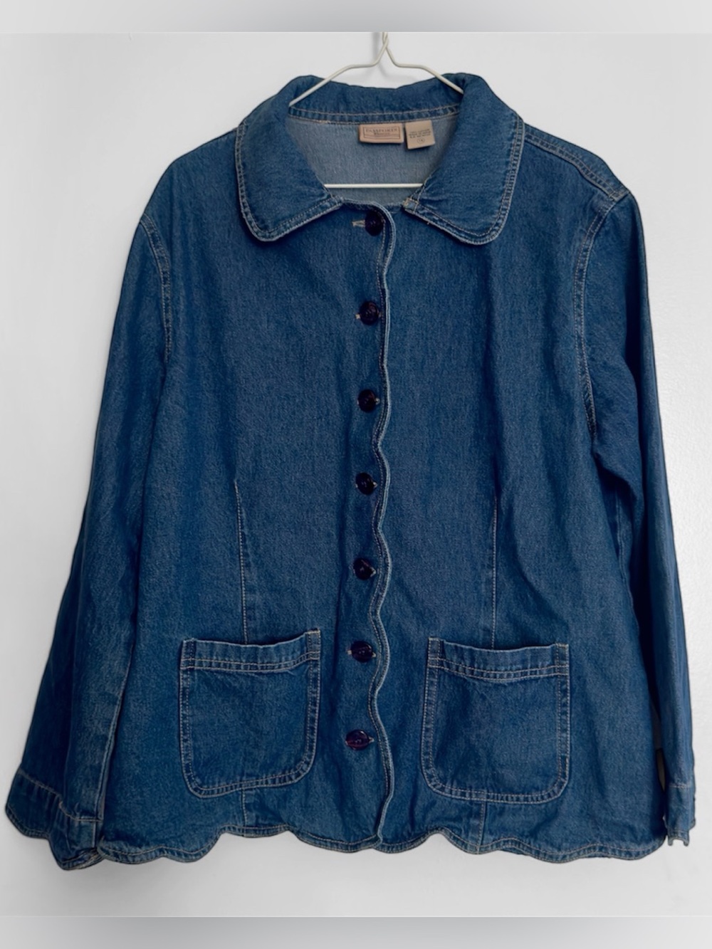 Passports Woman Denim Jacket 1X Scalloped Hem Chore Coat Plus Size